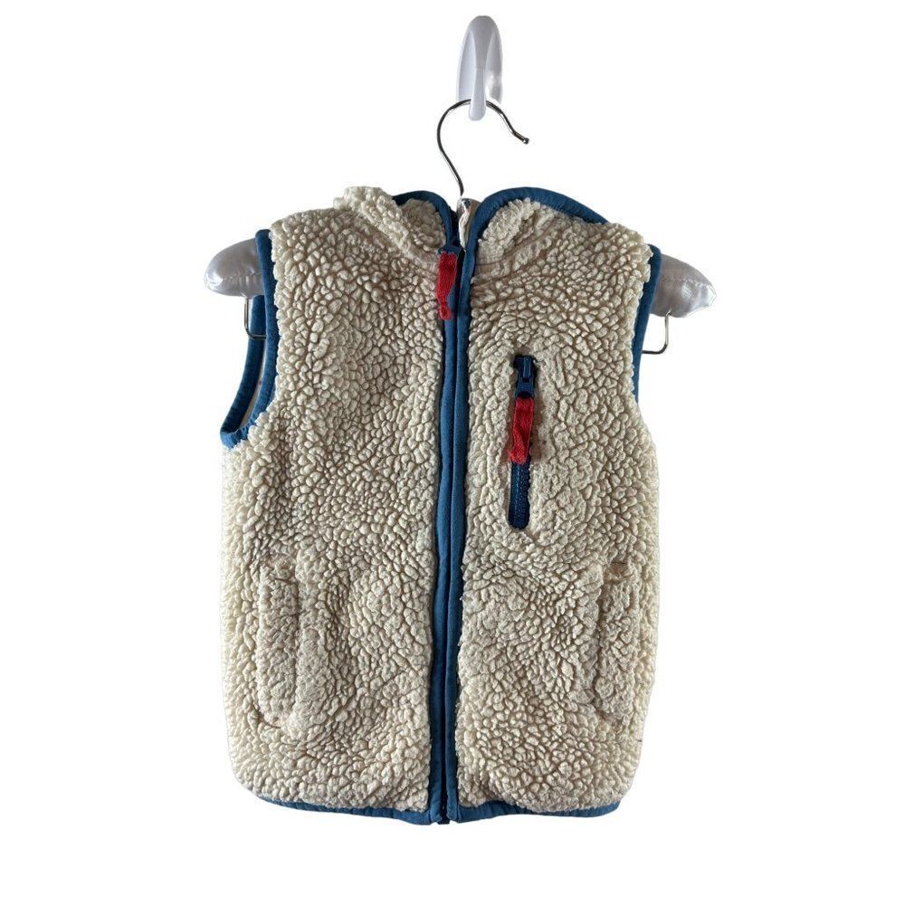 Mini Boden Cosy High Pile Sherpa Fleece Hooded Full Zip Vest Size 2-3Y Cream